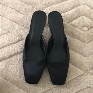 Black satin Reformation Monica mule